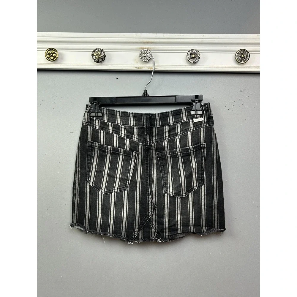 Sky and Sparrow Denim Skirt Womens 3 Black White Striped Raw Hem Mini Skirt Edgy